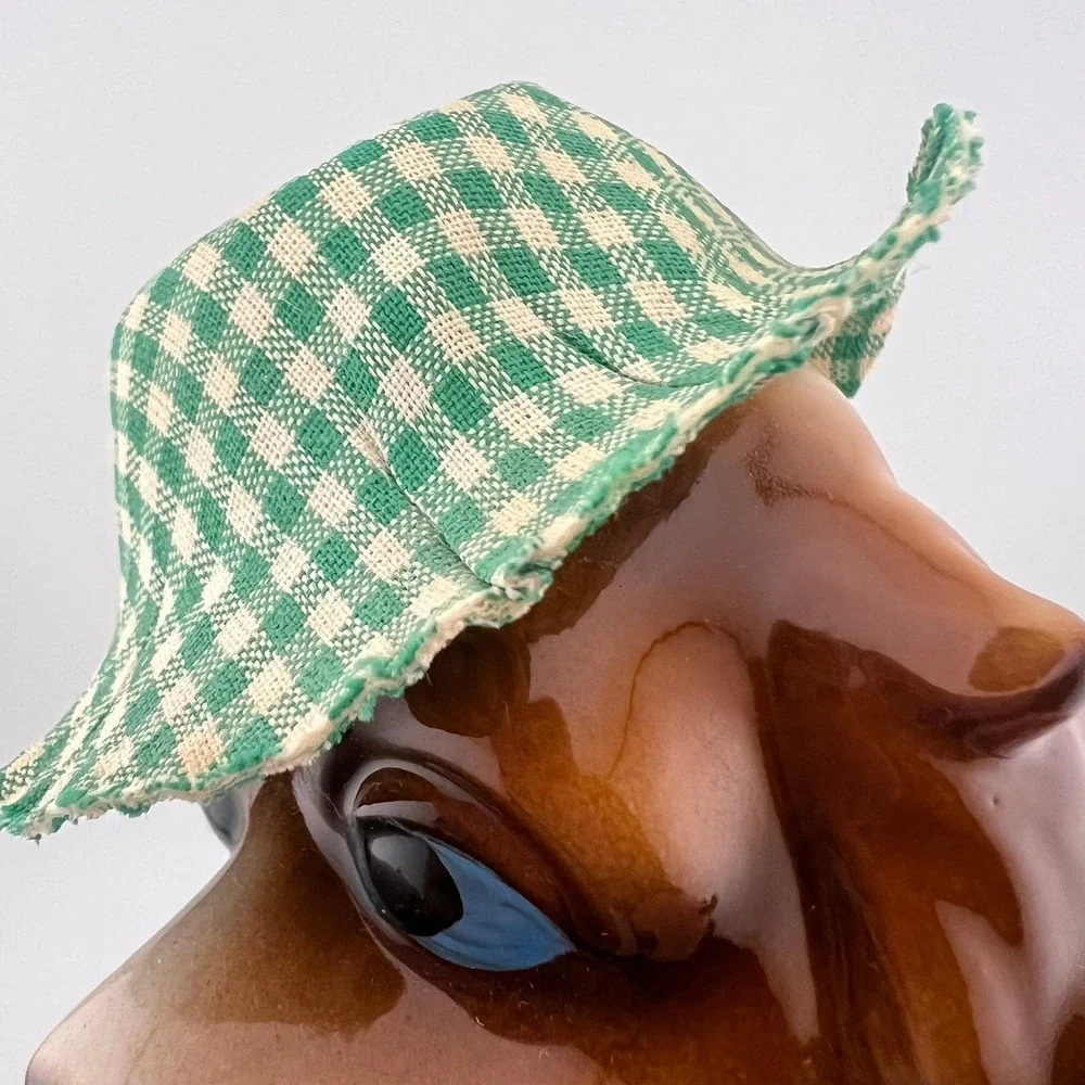 Vintage Big Eye Dog Figurine‎ With Cloth Hat Pipe Kitsch Decor Puppy 7.50